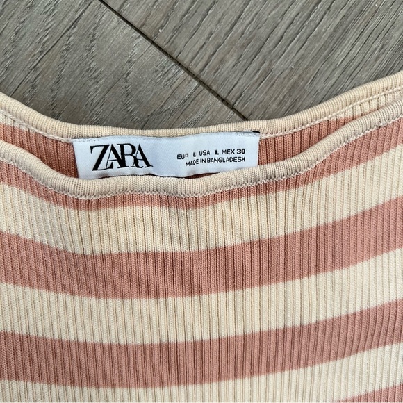 Zara Pink and Cream Striped Midi Dress - Picture 3 of 4